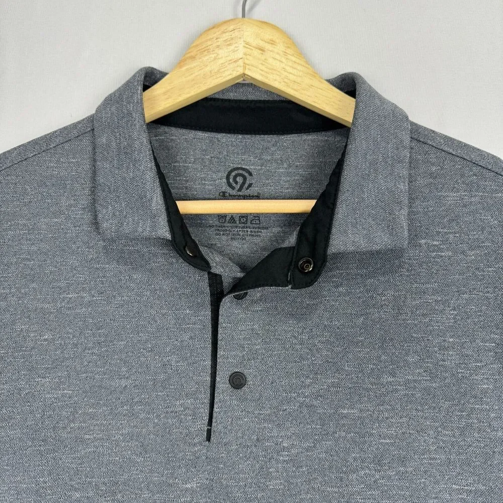 Champion Polo Snap Button Collar Gray Sport Athletic Shirt Mens Size Large - Picture 3 of 12